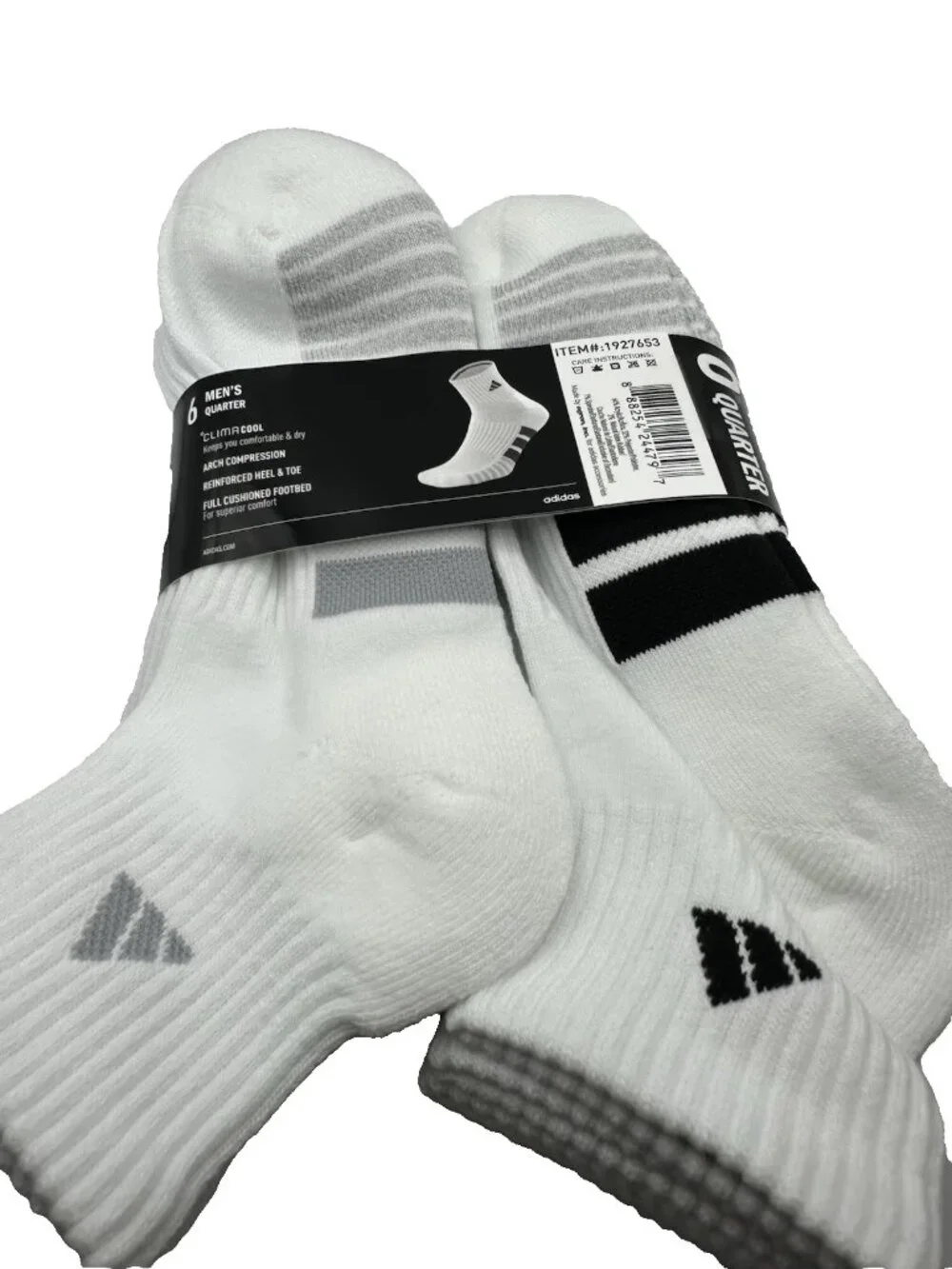 Adidas Men's Quarter Ankle Soft Dry White Socks 6 Pairs Shoe Size 6-12